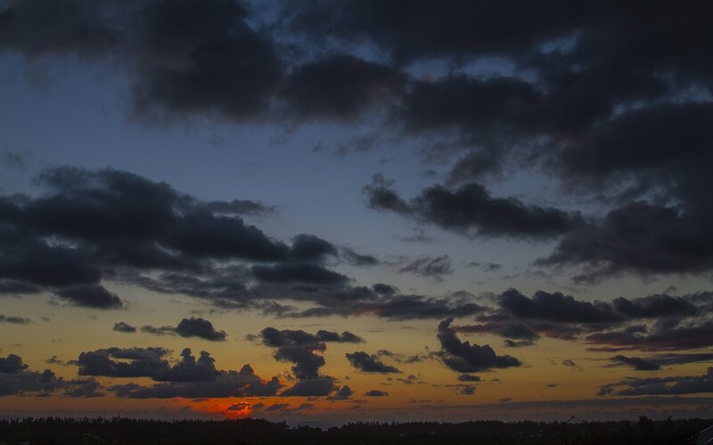 Sunset over Clouds — Orange, Dramatic, Photograph, Sky, Horizon, Blue
