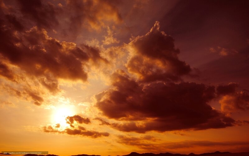 Sunset over Clouds — Orange, Dramatic, Photograph, Sun, Mountains