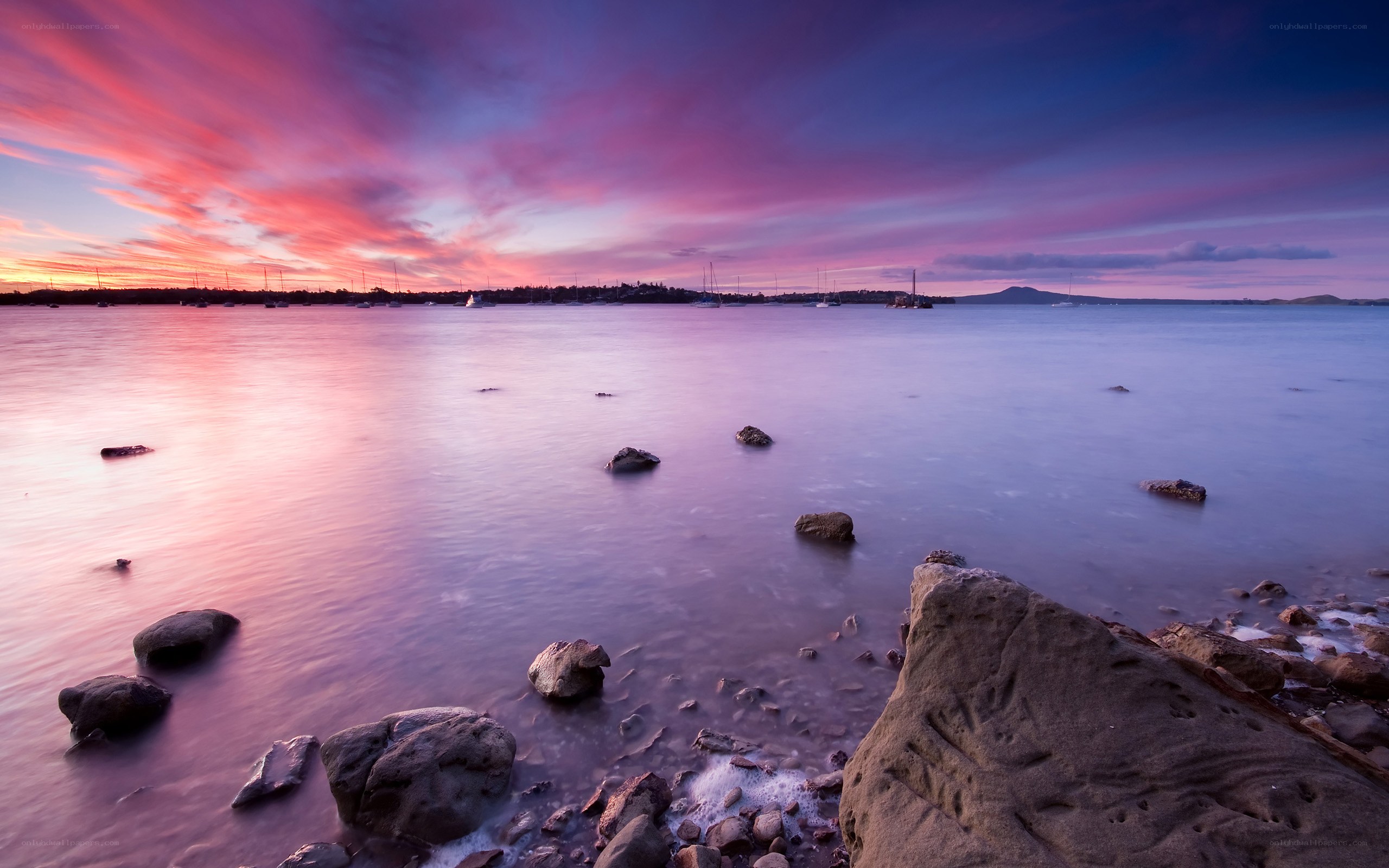 Sunset over coastal bay
