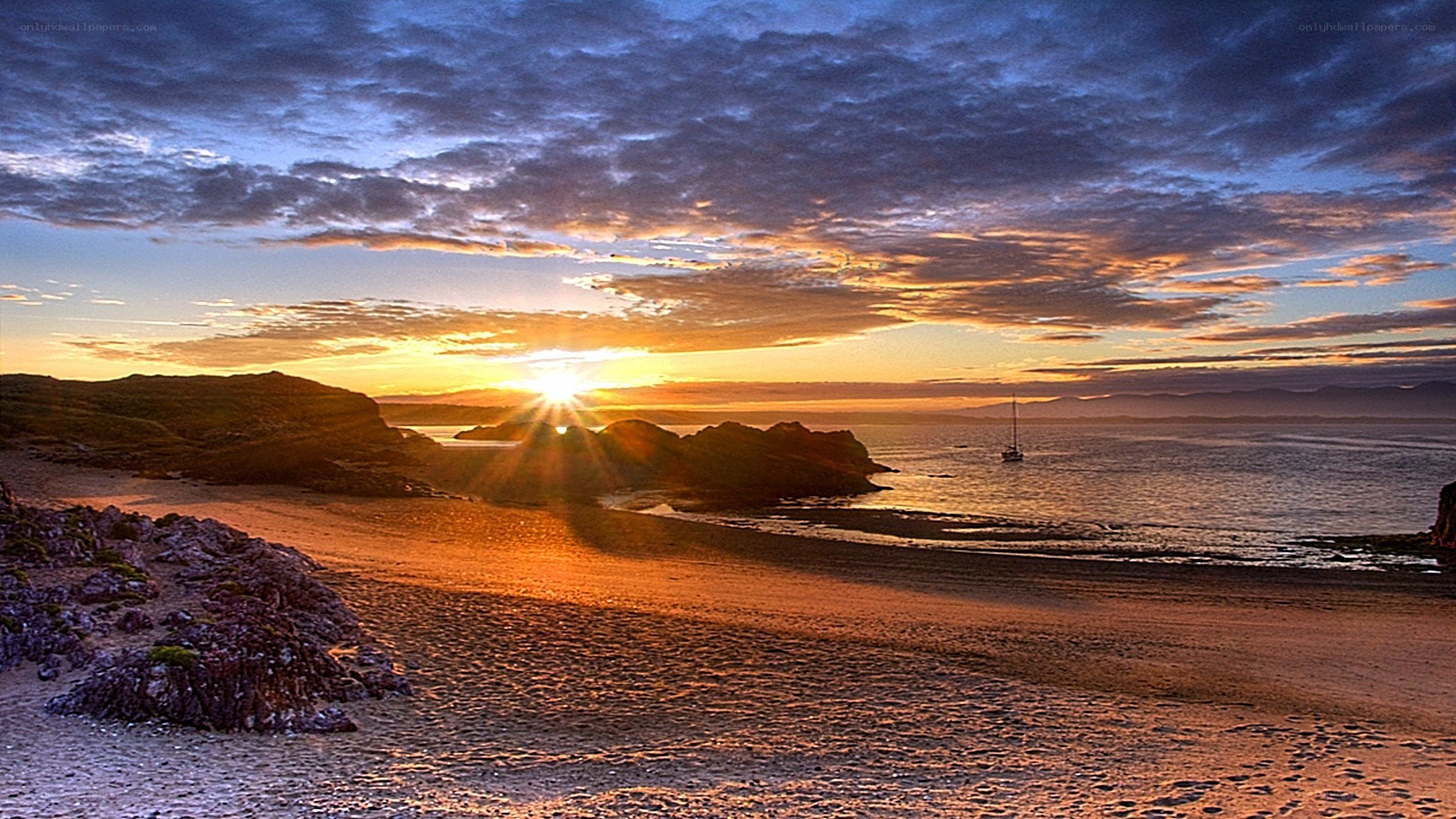 Sunset over coastal bay
