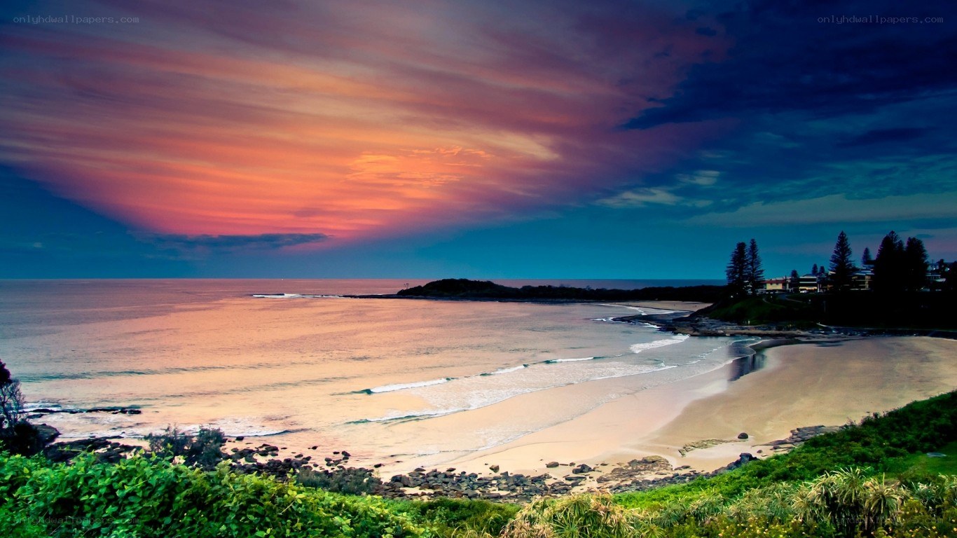 sunset over coastal bay