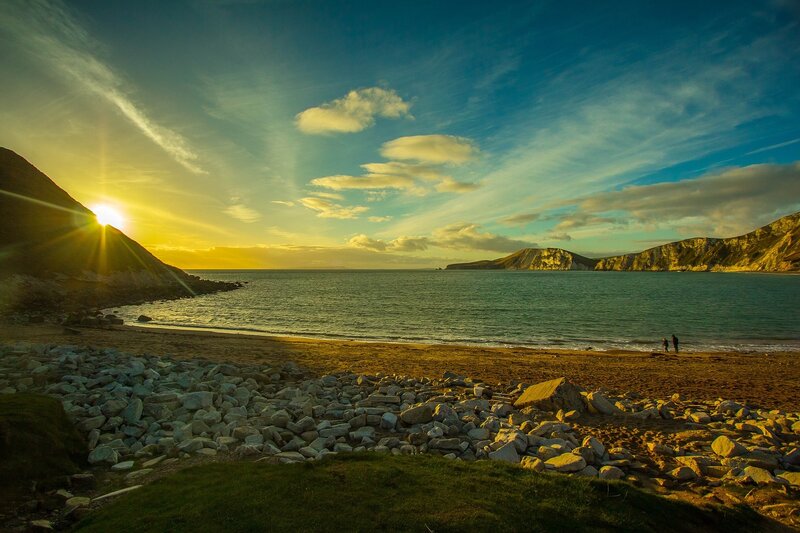 Sunset over Coastal Bay — Blue, Serene, Photograph, Beach