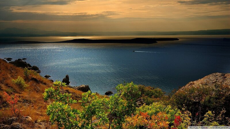 Sunset over Coastal Bay — Blue, Serene, Photograph
