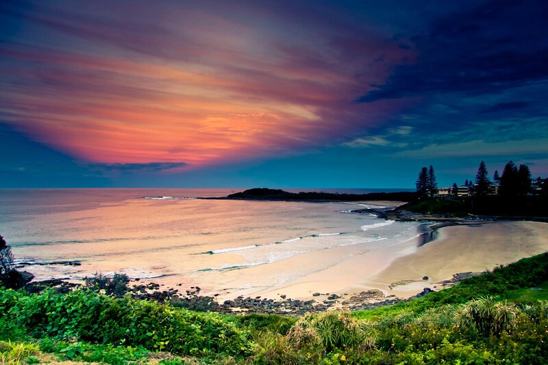 Sunset over Coastal Bay — Orange, Dramatic, Photograph, Beach