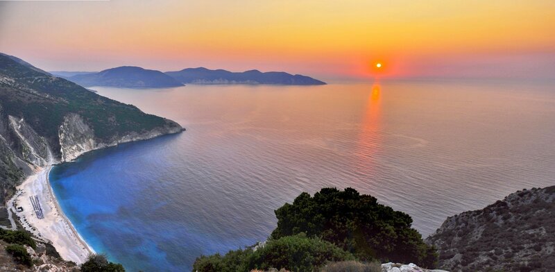 Sunset over Coastal Bay — Orange, Serene, Photograph, Beach