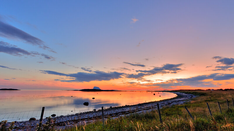 Sunset over Coastal Bay — Orange, Serene, Photograph, Sky, Water