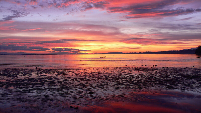 Sunset over Coastal Bay — Orange, Serene, Photograph