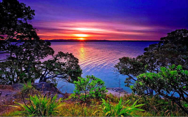 Sunset over Coastal Bay — Purple, Dramatic, Photograph