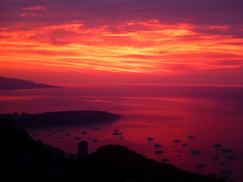 Sunset over Coastal Bay — Red, Dramatic, Photograph