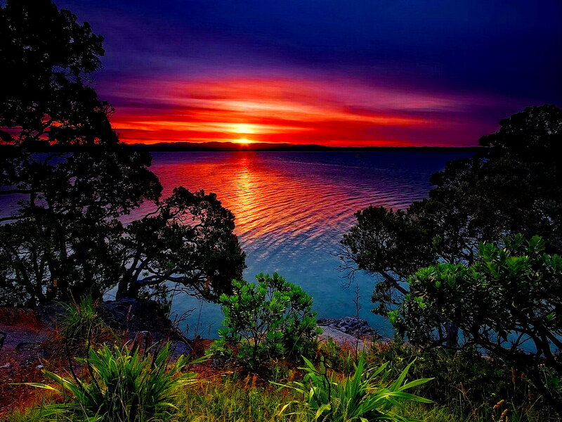 Sunset over Coastal Bay — Red, Dramatic