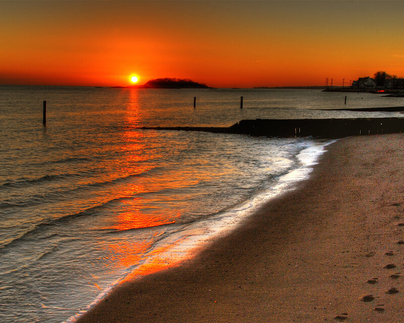 sunset over coastal beach