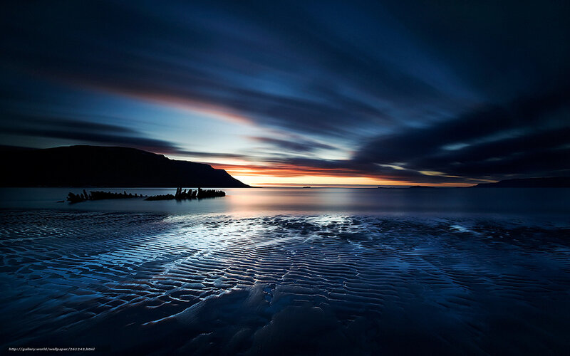 Sunset over Coastal Beach — Blue, Dramatic