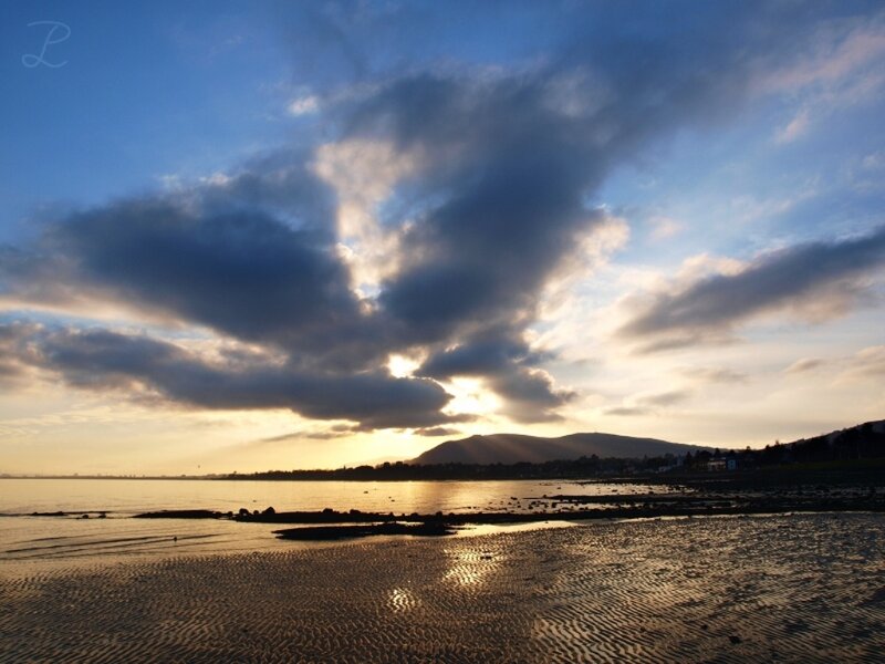 Sunset over Coastal Beach — Blue