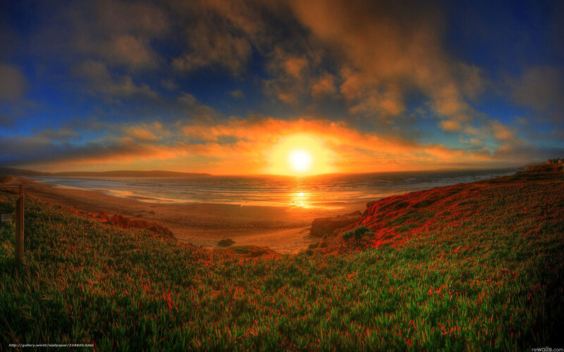 Sunset over Coastal Beach — Orange, Dramatic