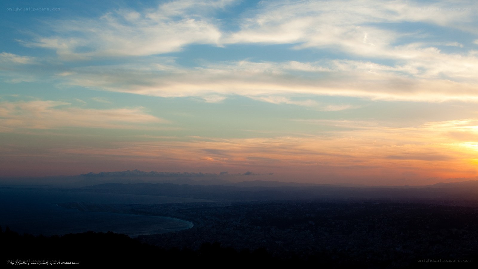 sunset over coastal city