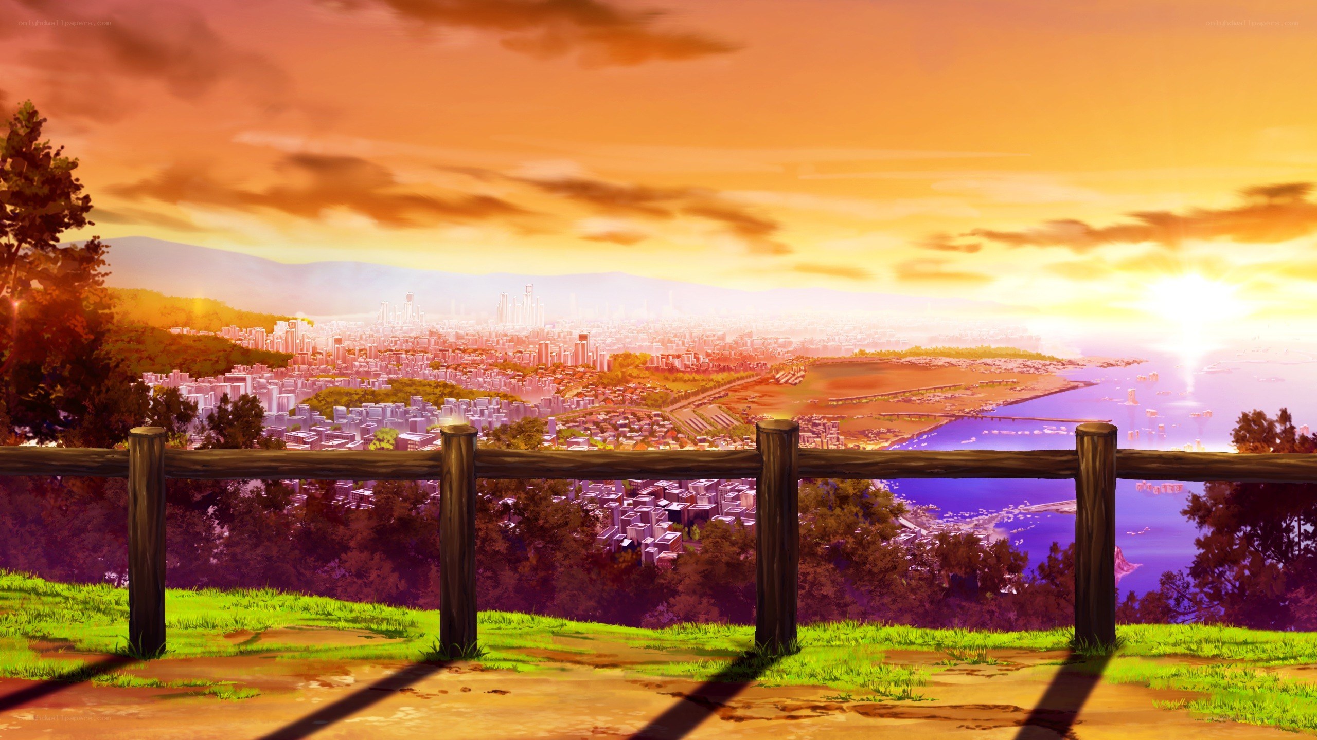 sunset over coastal city