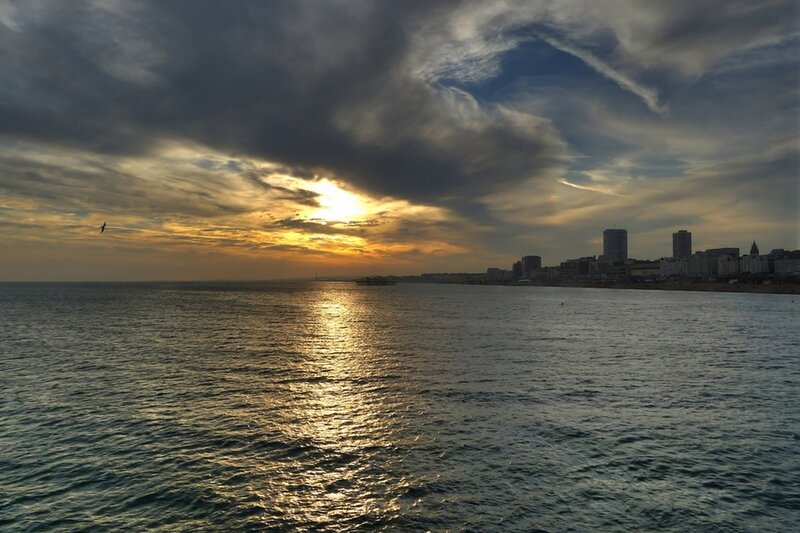 Sunset over Coastal City — Blue, Dramatic