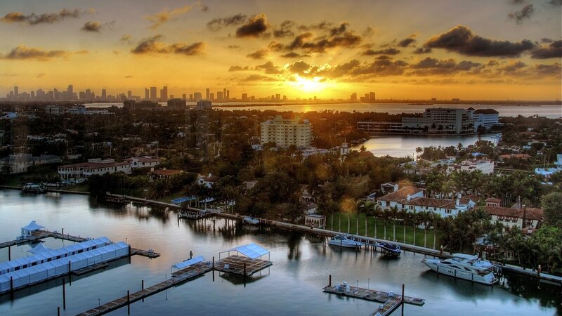 Sunset over Coastal City — Gold