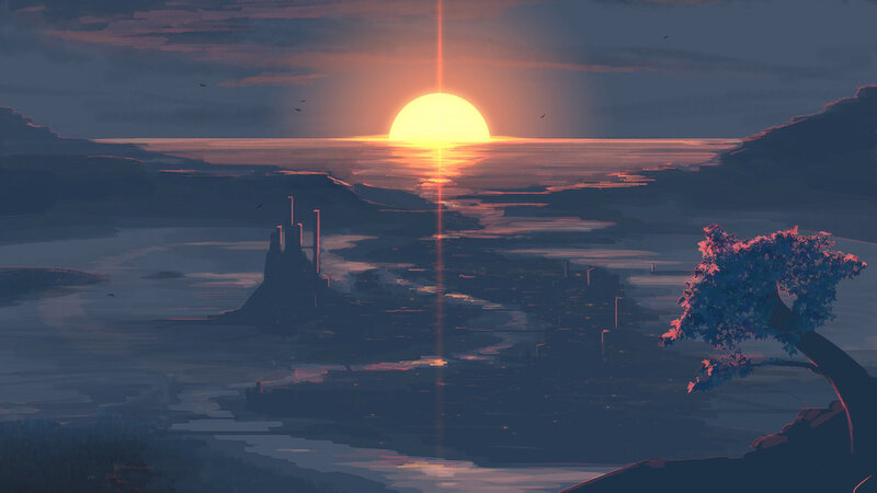 Sunset over Coastal City — Orange, Serene