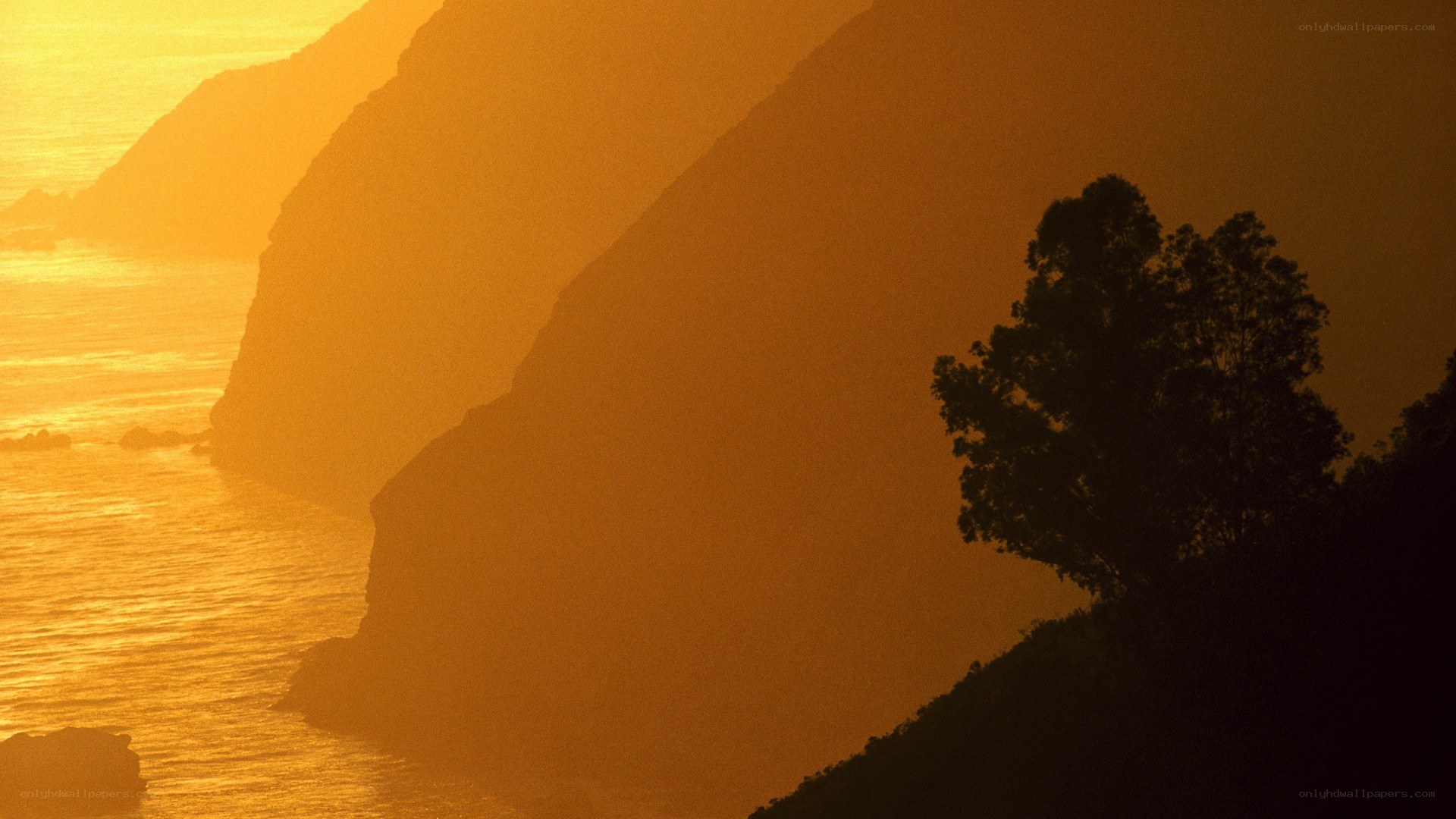 Sunset over coastal cliffs