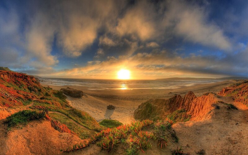 Sunset over coastal cliffs