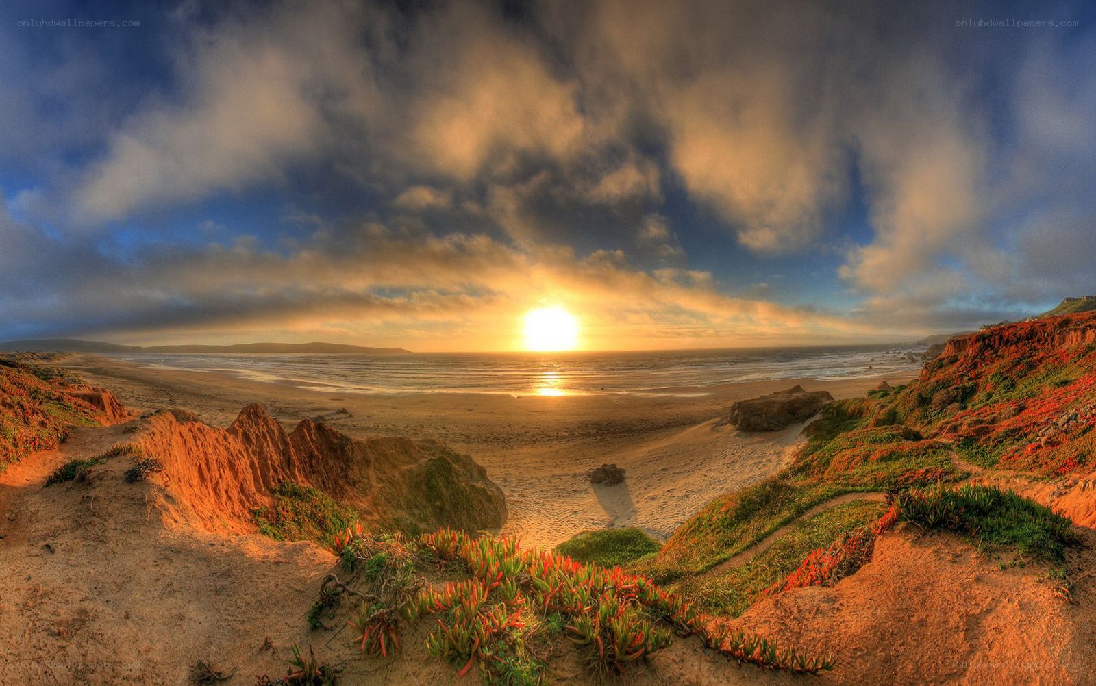 Sunset over coastal cliffs