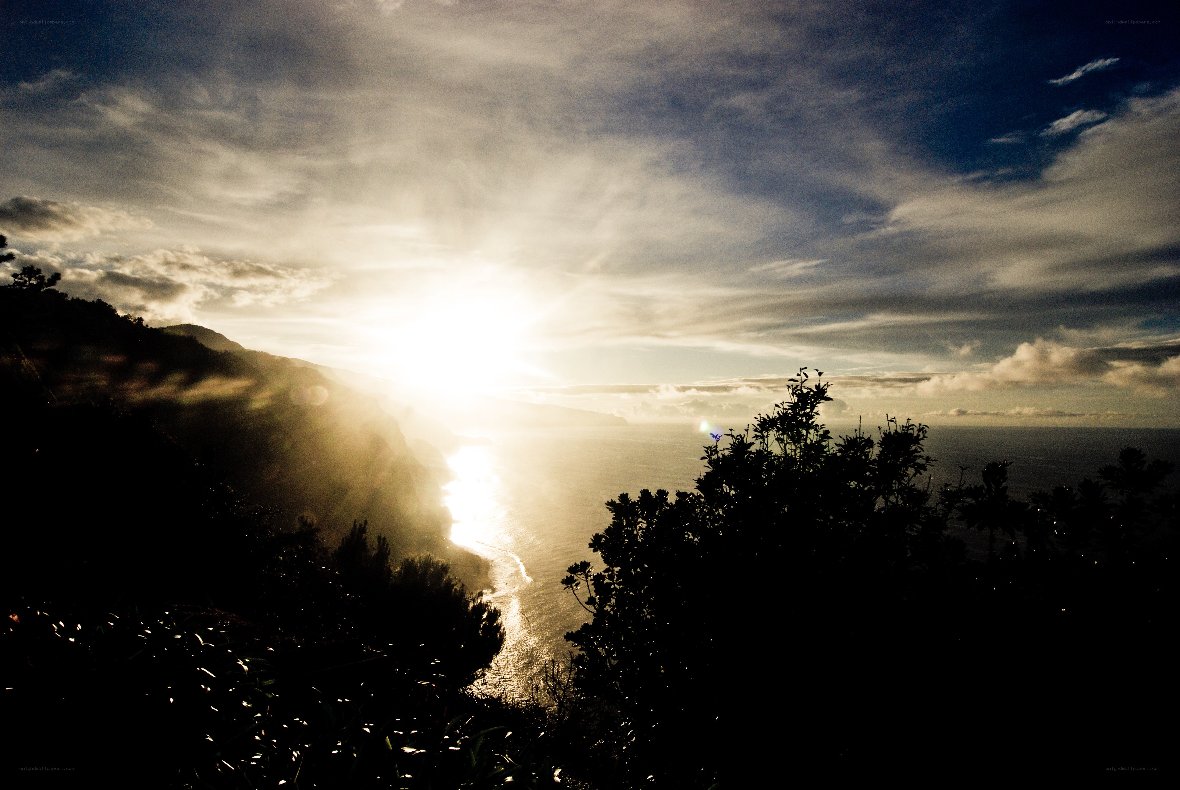 Sunset over coastal cliffs