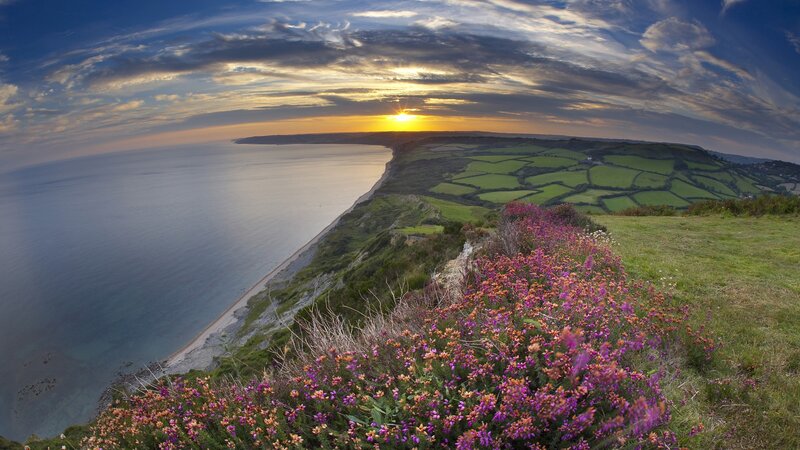 Sunset over coastal cliffs