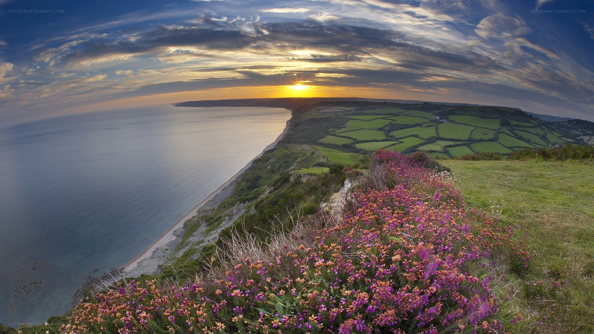 Sunset over coastal cliffs