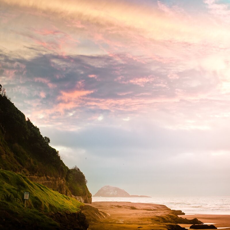 Sunset over coastal cliffs