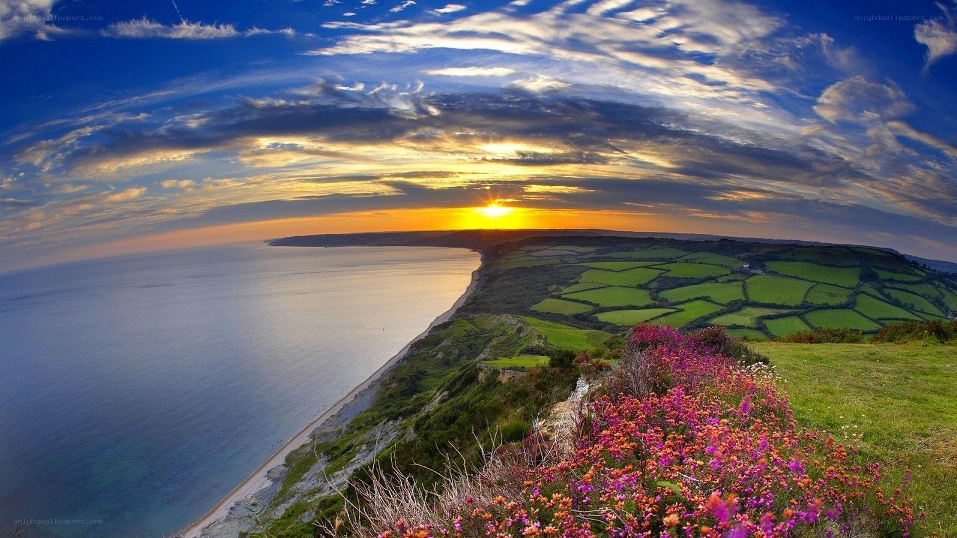 Sunset over coastal cliffs