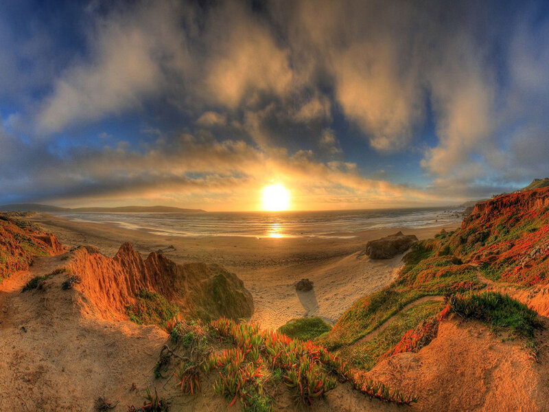 Sunset over Coastal Cliffs — Blue, Dramatic, Photograph