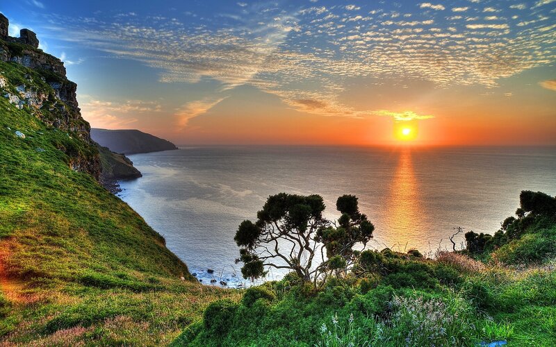 Sunset over Coastal Cliffs — Blue, Serene, Photograph