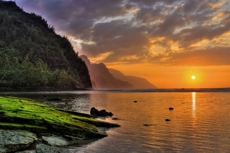 Sunset over Coastal Cliffs — Orange, Dramatic, Photograph, Ocean