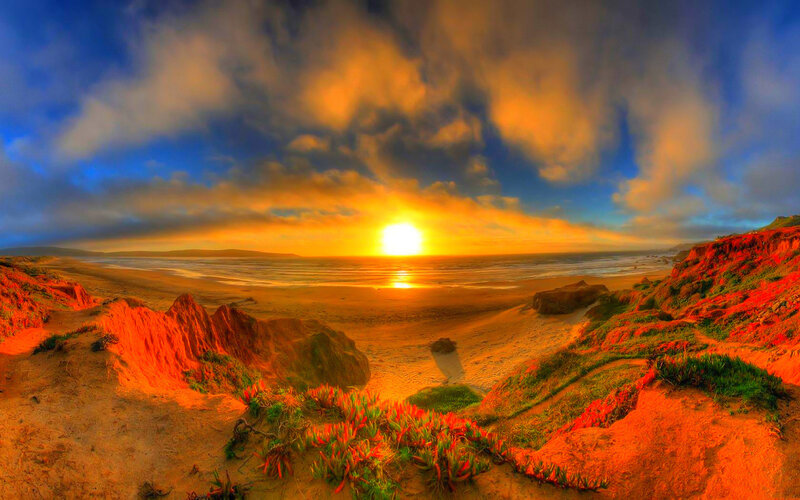 Sunset over Coastal Cliffs — Orange, Dramatic, Photograph