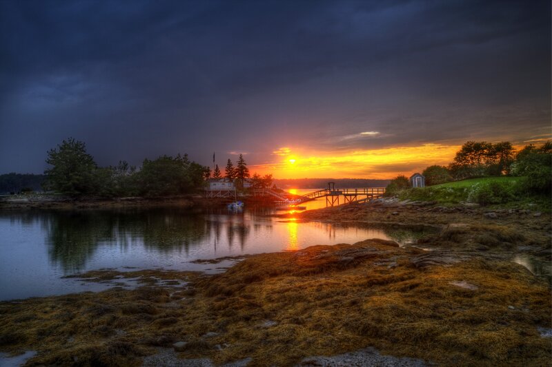 Sunset over coastal cove
