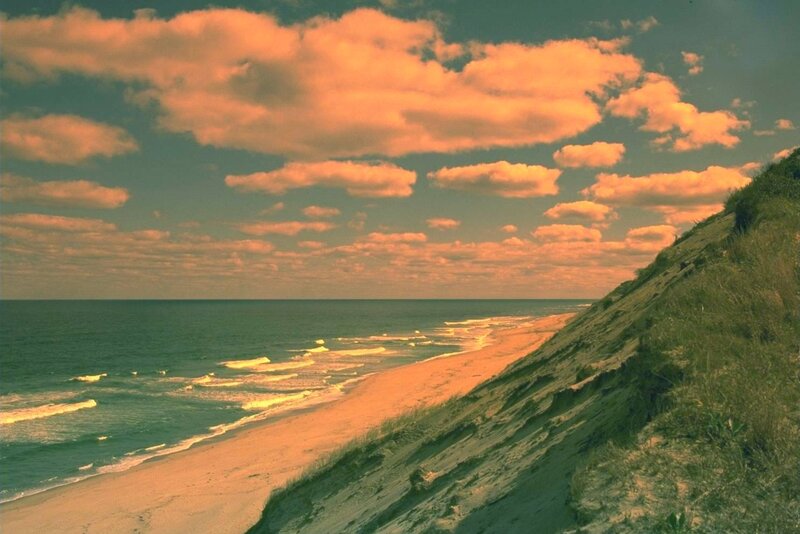 sunset over coastal dunes
