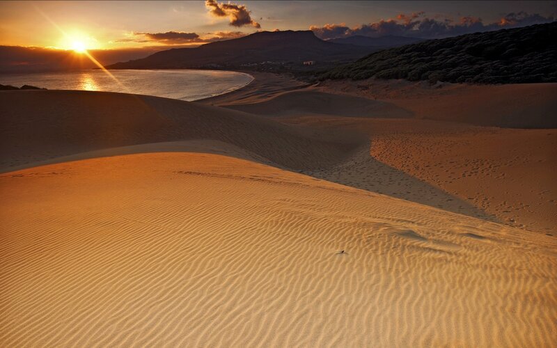 sunset over coastal dunes