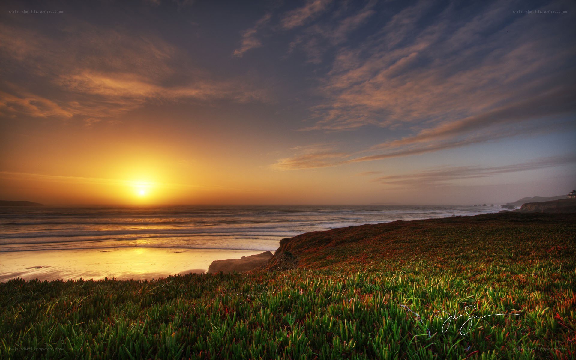 Sunset over coastal dunes