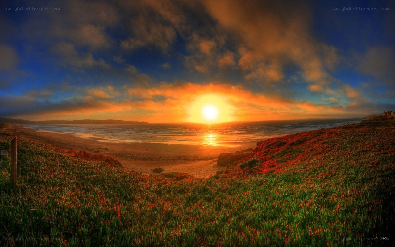 Sunset over coastal dunes