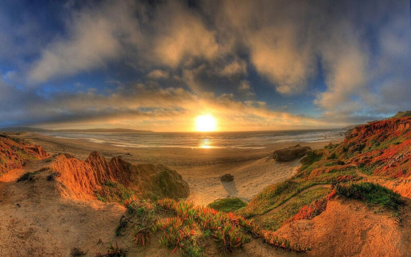 Sunset over Coastal Dunes — Blue