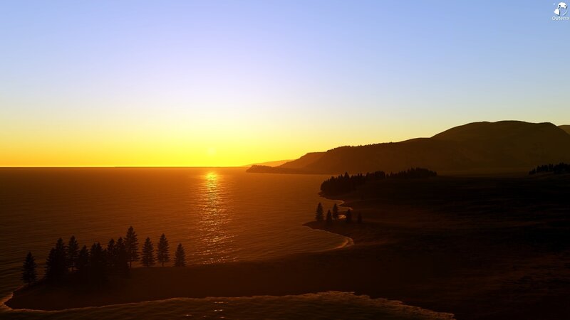 sunset over coastal hills