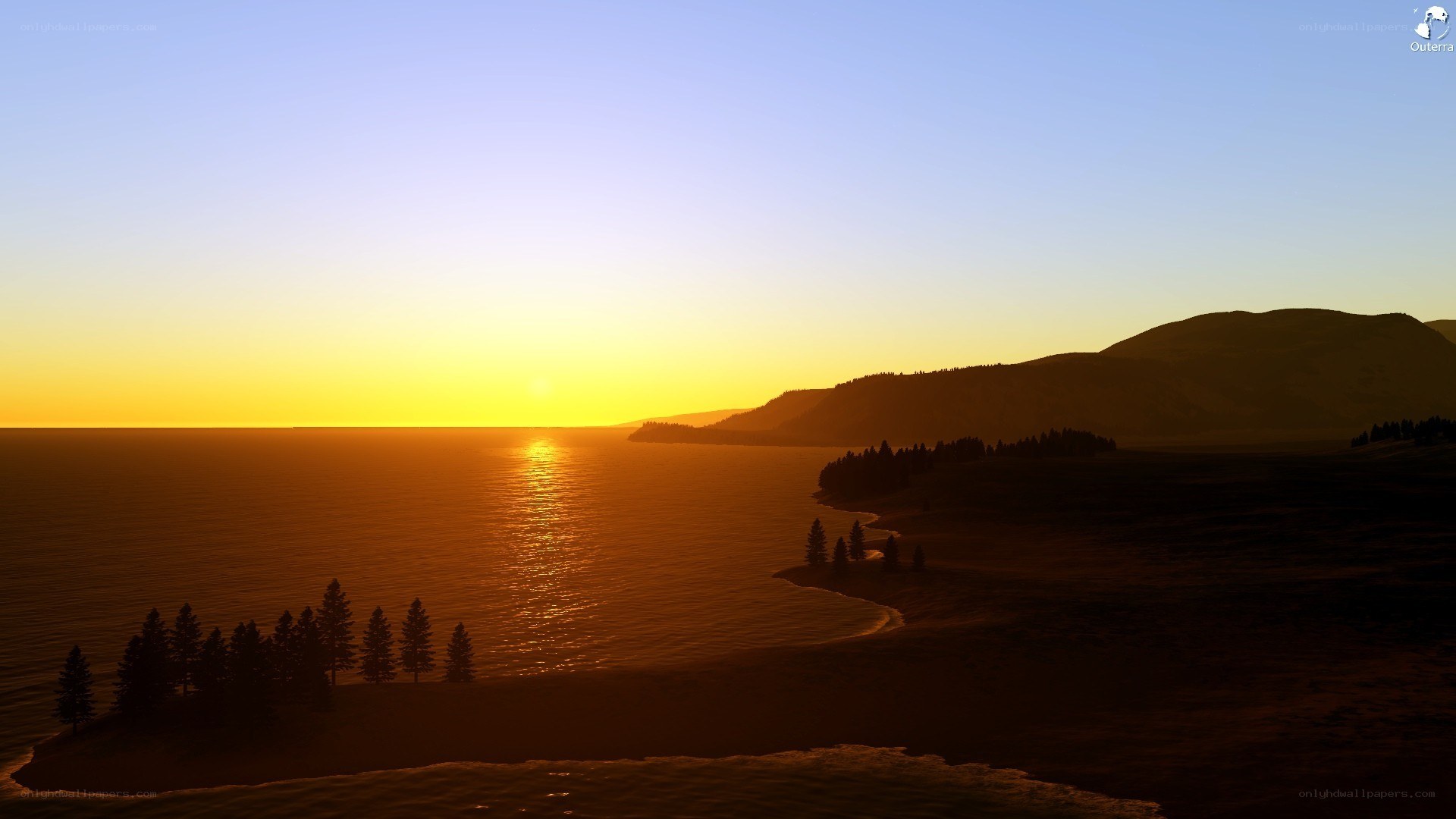 sunset over coastal hills