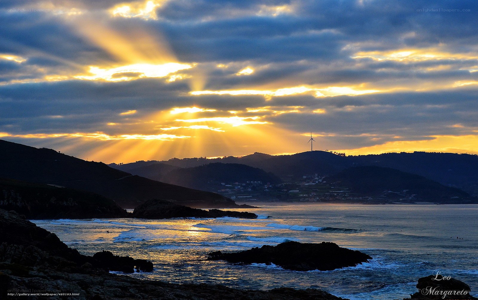 Sunset over coastal hills