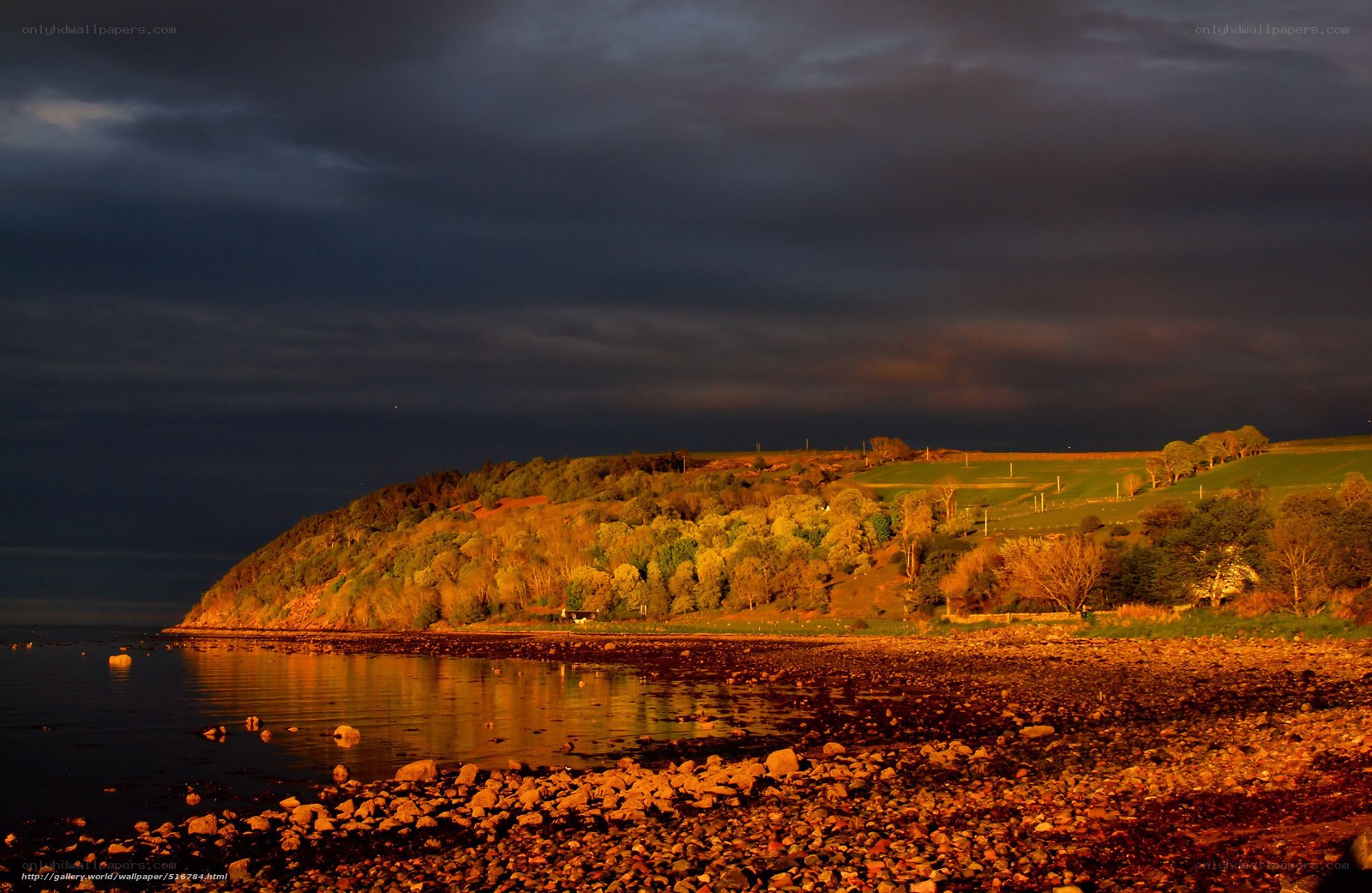 Sunset over coastal hills