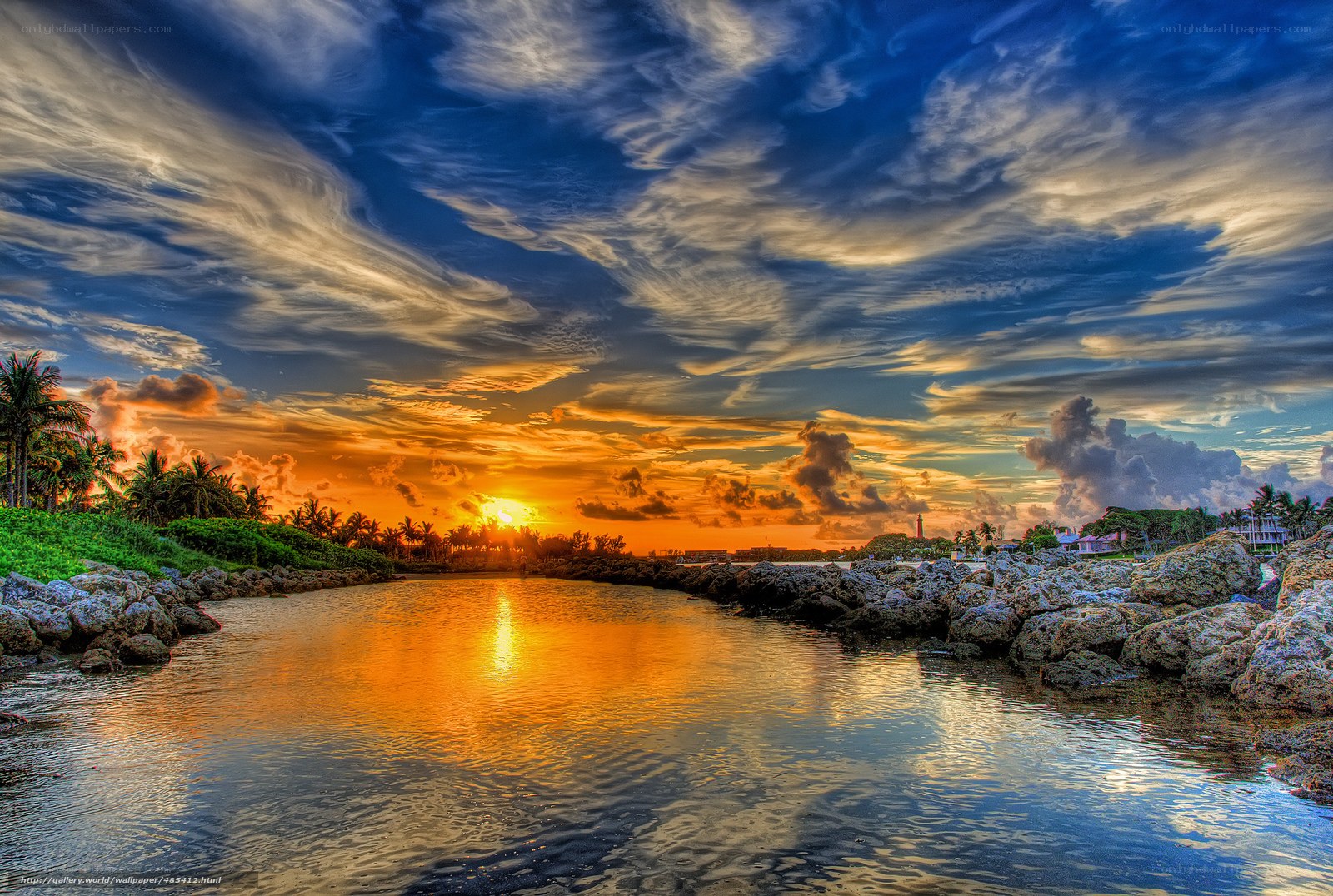 Sunset over coastal inlet