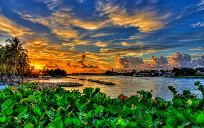 Sunset over Coastal Inlet — Blue, Dramatic