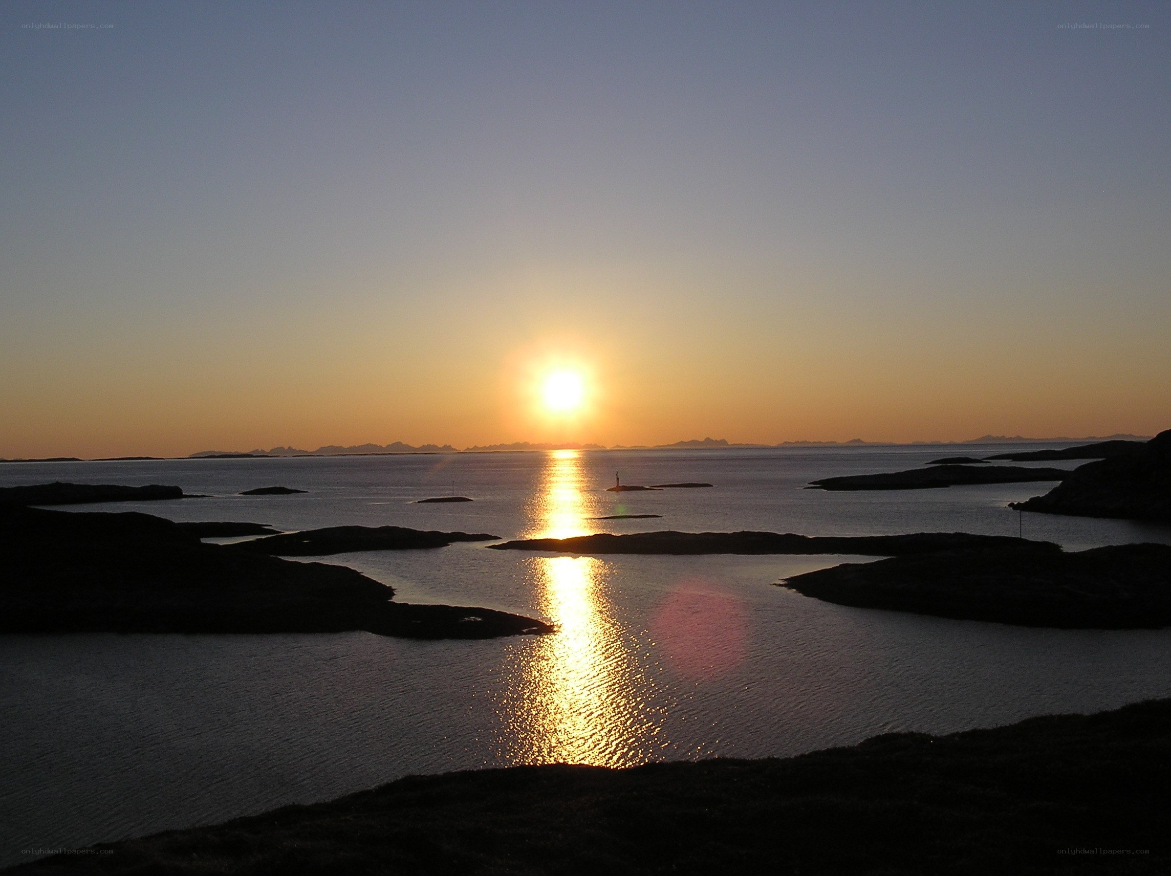 Sunset over coastal islands
