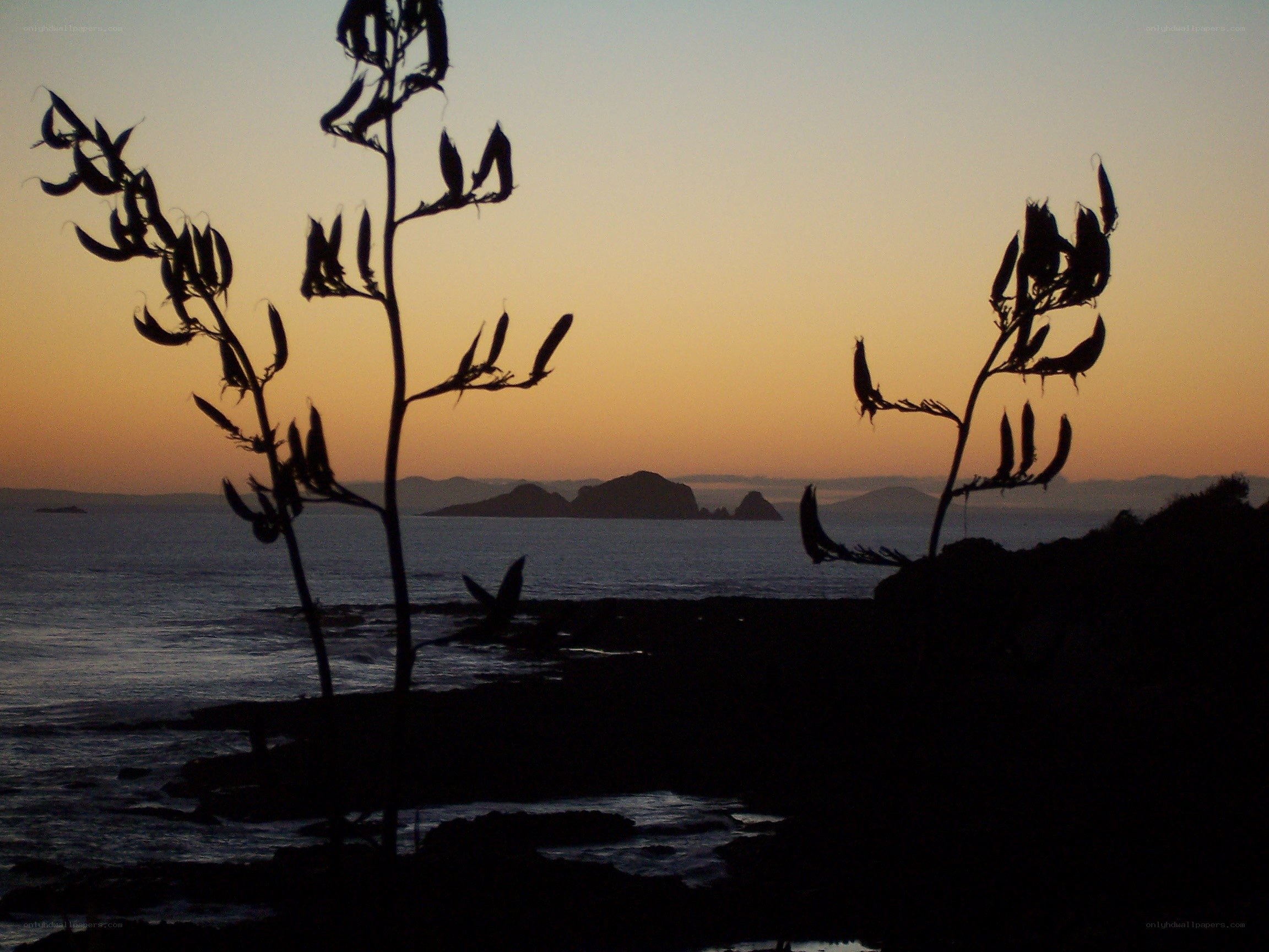 Sunset over coastal islands