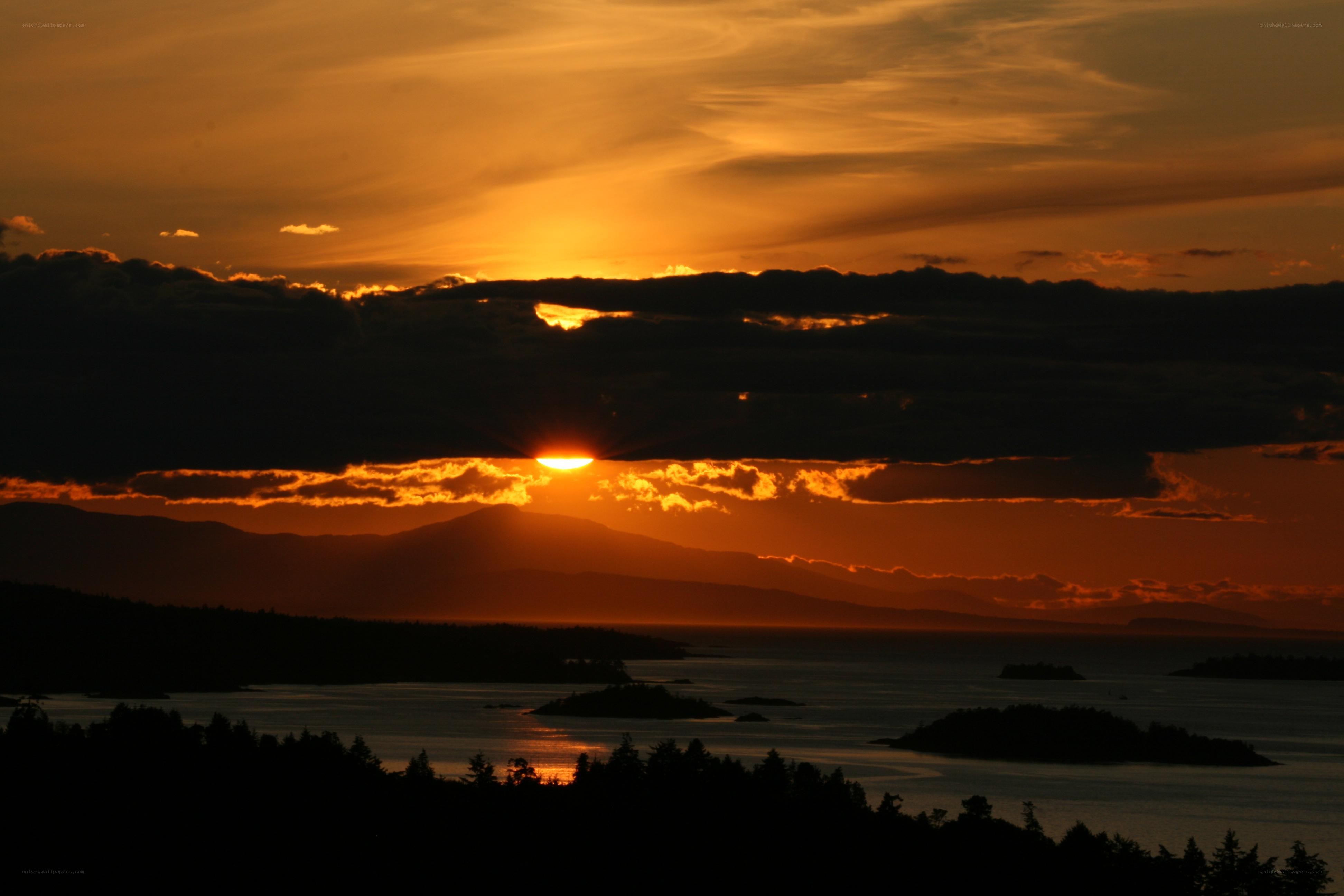 Sunset over coastal islands